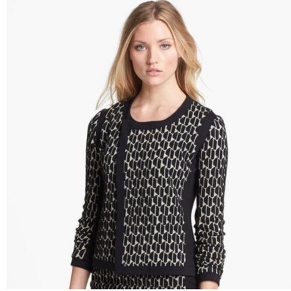 Diane Von Furstenberg Patricia Hounds Wool Black Tan Blazer Jacket size 12 - Picture 1 of 9
